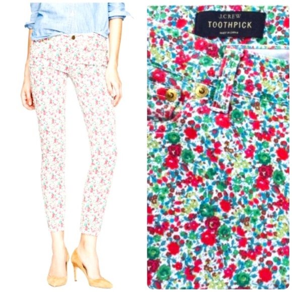 J. Crew Liberty Floral Print "Toothpick" Denim - Picture 1 of 8